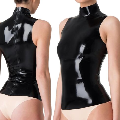 Latex Rubber T-shirt for Women,Handmade Latex Turtleneck Tops With Back Zipper Sleeveless Vest in Saudi Arabia