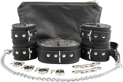 VP Leather Atlanta Set – Leather Wrap Kit with Adjustable Wrist & Ankle Straps, Collar & Chain – Gothic Accessories in Kuwait