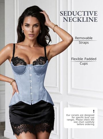 WS Waist Secrets Perfect Overbust Satin Corset Top Lingerie for Women, 18 Boned Bustier with Adjustable Lace Up Back in Saudi Arabia