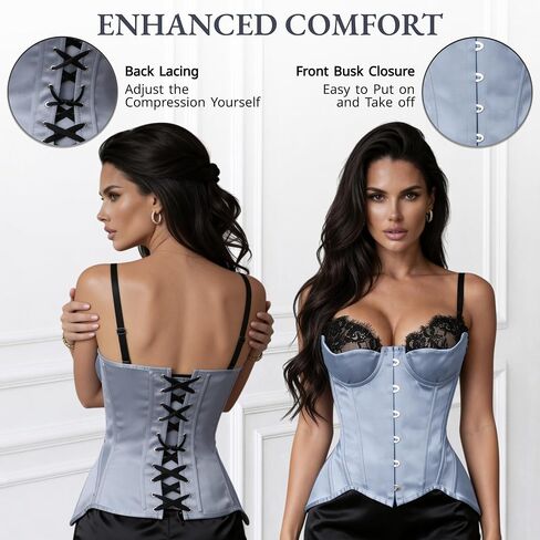 WS Waist Secrets Perfect Overbust Satin Corset Top Lingerie for Women, 18 Boned Bustier with Adjustable Lace Up Back in Saudi Arabia