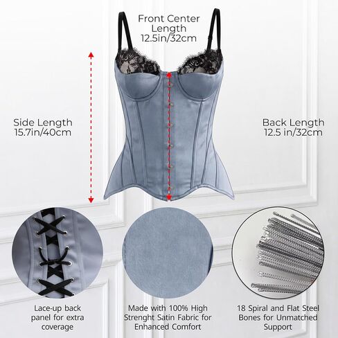 WS Waist Secrets Perfect Overbust Satin Corset Top Lingerie for Women, 18 Boned Bustier with Adjustable Lace Up Back in Saudi Arabia