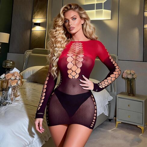Women's Sexy Sheer Mesh Bodysuit - Stretchy See-Through Teddy Lingerie for Valentine's & Honeymoon in Kuwait