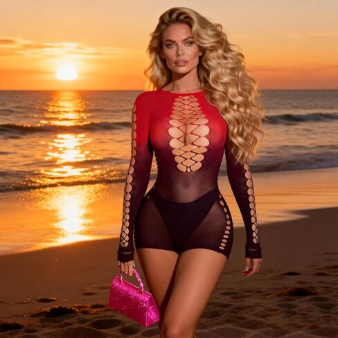 Women's Sexy Sheer Mesh Bodysuit - Stretchy See-Through Teddy Lingerie for Valentine's & Honeymoon in Kuwait