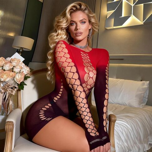 Women's Sexy Sheer Mesh Bodysuit - Stretchy See-Through Teddy Lingerie for Valentine's & Honeymoon in Kuwait