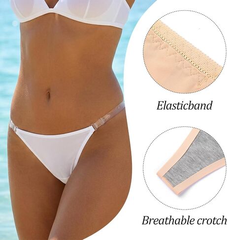Amaxiu 4 Pack Women's Clear Strap Thong, Invisible No Show G-String Underwear, Adjustable Cotton G String Thongs for Women(M,Multicolor) in Kuwait