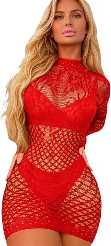 Women's Sexy Sheer Mesh Bodysuit - Stretchy See-Through Teddy Lingerie for Valentine's & Honeymoon in Kuwait