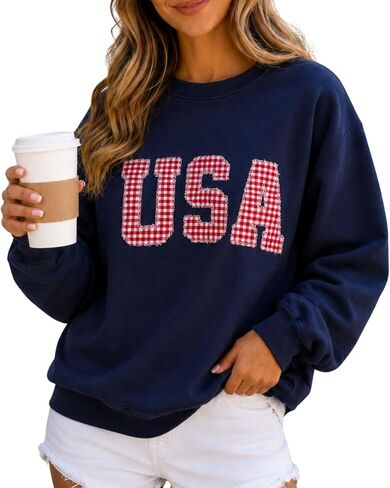 USA Sweatshirt, Women's 4th of July Crewneck, Navy Independence Day Sweater, Memorial Day Pullover in Saudi Arabia