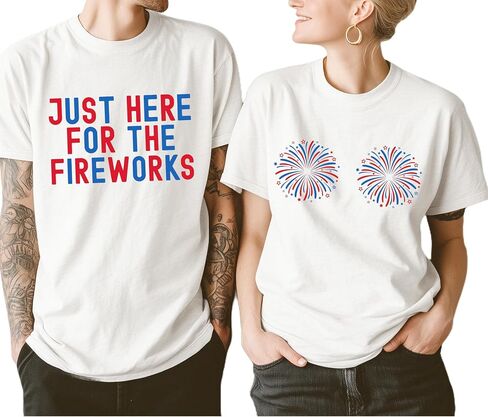 Funny Matching 4th of July Couples Sweatshirt, Just Here for the Fireworks Shirt, USA Flag Adult Humor Gift for Sarcastic Patriotic Couple Multi Color in Kuwait
