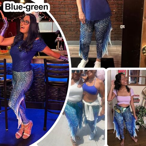 color cosplayer Mermaid Yoga Print Leggings for Women Plus Size Fish Scale High Waisted Pants Halloween Costume Tights in Kuwait