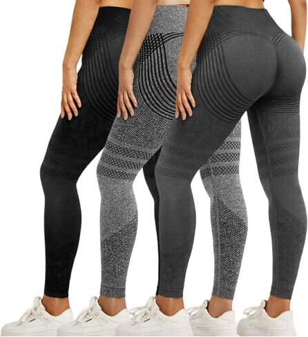 3 Pack 3D Anti Cellulite Compression Leggings for Women, High Waisted Hip Lifting Quick Dry Yoga Pants in Saudi Arabia