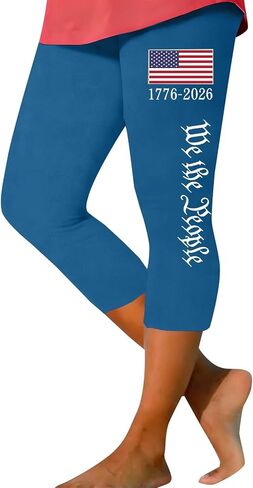 LCMTWX American Flag Printed Capri Leggings for Women, 1776 Patriotic Casual Yoga Pants in Saudi Arabia