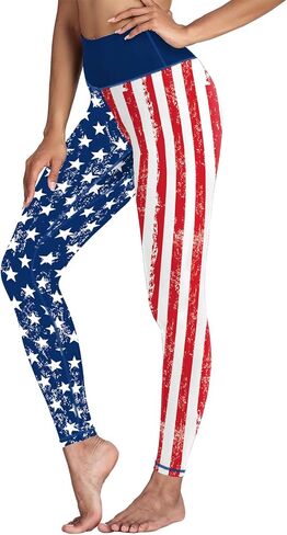 color cosplayer Women's Amercian Flag Legging 4th of July Pants High Waisted 4-Way Stretch Patriotic Leggings 250 in Kuwait