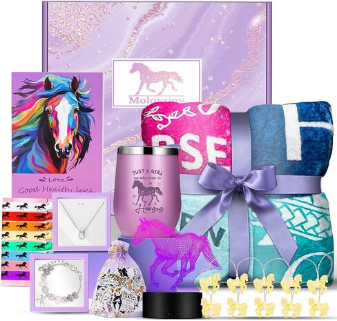 Horse Stuff for Girls Women, Gifts for Horse Lovers, Cowgirl Gift Set with Blanket and 3D Night Light, Equestrian Jewelry Decor Accessories for Birthday Christmas in Saudi Arabia