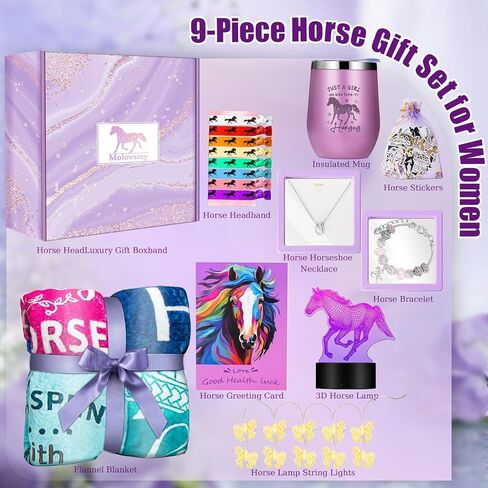 Horse Stuff for Girls Women, Gifts for Horse Lovers, Cowgirl Gift Set with Blanket and 3D Night Light, Equestrian Jewelry Decor Accessories for Birthday Christmas in Saudi Arabia