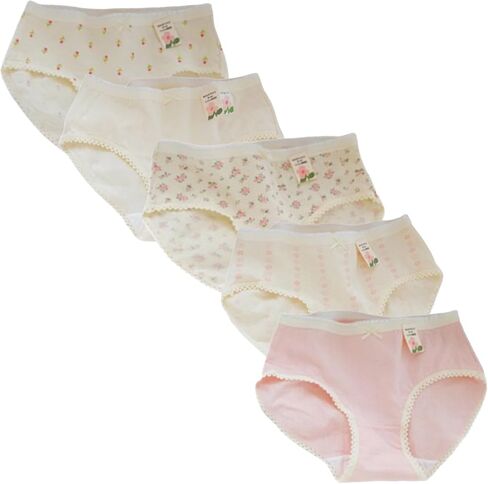 Women’s Cute Panties 5 Pack, Floral Tulip Bow Soft Breathable Cotton Inner Kawaii Mid-Rise Underwear Briefs for Girls in Saudi Arabia