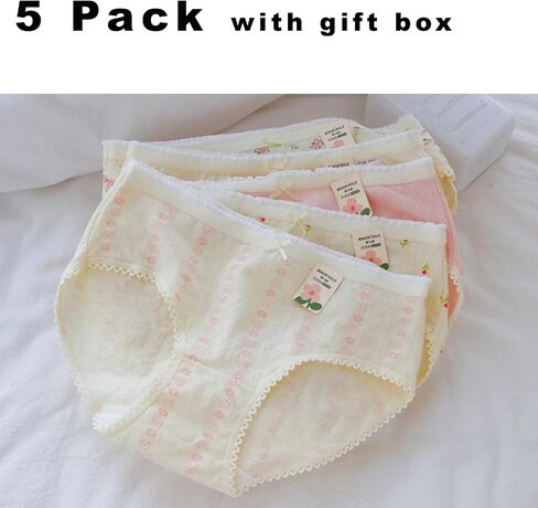 Women’s Cute Panties 5 Pack, Floral Tulip Bow Soft Breathable Cotton Inner Kawaii Mid-Rise Underwear Briefs for Girls in Saudi Arabia