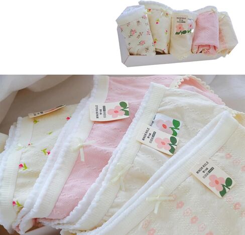 Women’s Cute Panties 5 Pack, Floral Tulip Bow Soft Breathable Cotton Inner Kawaii Mid-Rise Underwear Briefs for Girls in Saudi Arabia