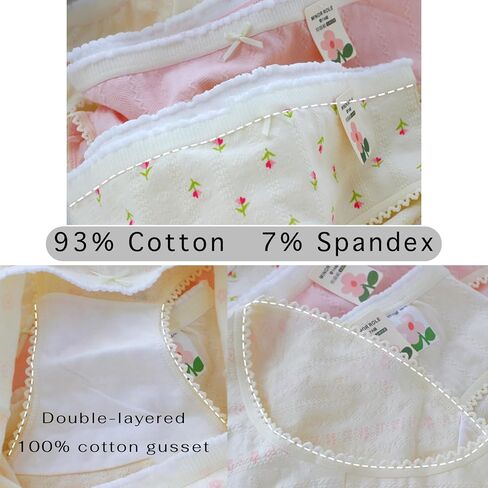 Women’s Cute Panties 5 Pack, Floral Tulip Bow Soft Breathable Cotton Inner Kawaii Mid-Rise Underwear Briefs for Girls in Saudi Arabia