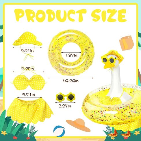 MASU&FHWE Porch Goose Outfits Yellow Hawaiian Bikini Summer Goose Clothes with Hat Swimsuit Floatie Sunglasses Set for Lawn, Yard, Garden,Porch Goose Decor in Kuwait