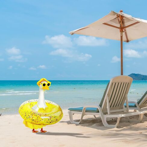 MASU&FHWE Porch Goose Outfits Yellow Hawaiian Bikini Summer Goose Clothes with Hat Swimsuit Floatie Sunglasses Set for Lawn, Yard, Garden,Porch Goose Decor in Kuwait