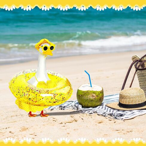 MASU&FHWE Porch Goose Outfits Yellow Hawaiian Bikini Summer Goose Clothes with Hat Swimsuit Floatie Sunglasses Set for Lawn, Yard, Garden,Porch Goose Decor in Kuwait