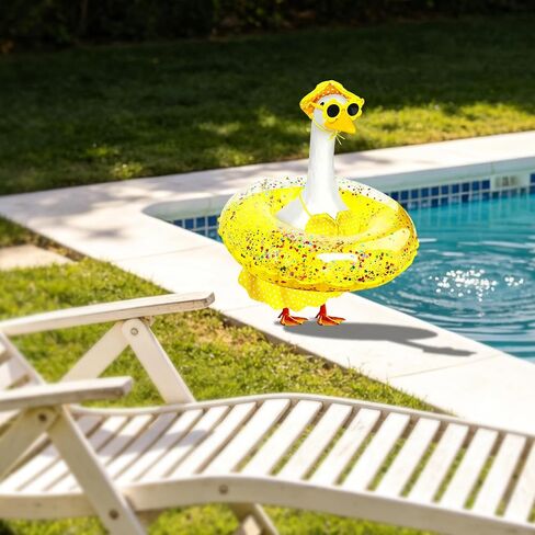MASU&FHWE Porch Goose Outfits Yellow Hawaiian Bikini Summer Goose Clothes with Hat Swimsuit Floatie Sunglasses Set for Lawn, Yard, Garden,Porch Goose Decor in Kuwait