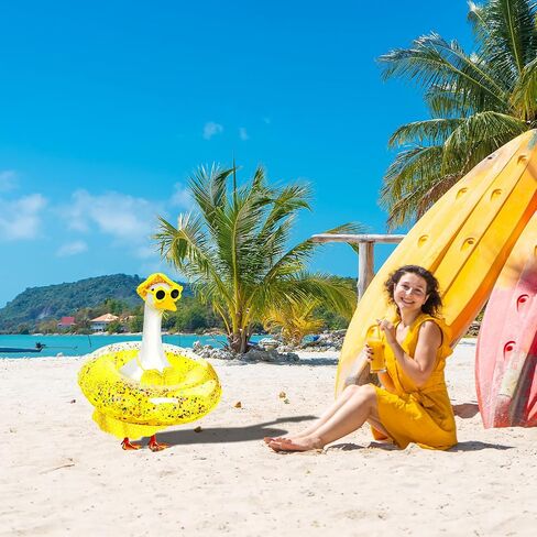 MASU&FHWE Porch Goose Outfits Yellow Hawaiian Bikini Summer Goose Clothes with Hat Swimsuit Floatie Sunglasses Set for Lawn, Yard, Garden,Porch Goose Decor in Kuwait