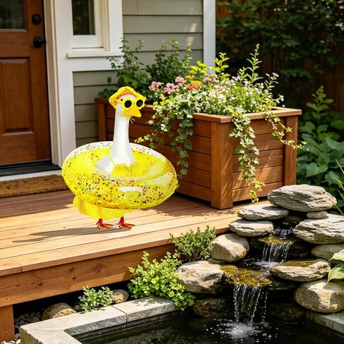 MASU&FHWE Porch Goose Outfits Yellow Hawaiian Bikini Summer Goose Clothes with Hat Swimsuit Floatie Sunglasses Set for Lawn, Yard, Garden,Porch Goose Decor in Kuwait