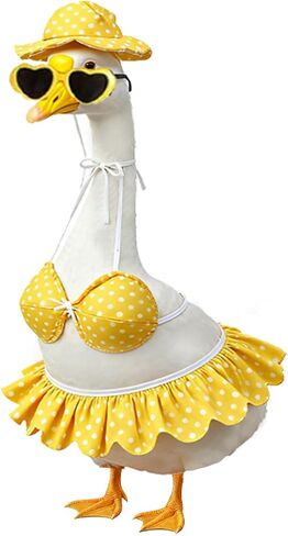 Summer Bikini Porch Goose Outfits – Yellow Swimsuit Goose Clothes with Sun Hat & Heart Sunglass, Cute Patio Lawn Garden Decor for 23 Inch Lawn Goose in Saudi Arabia