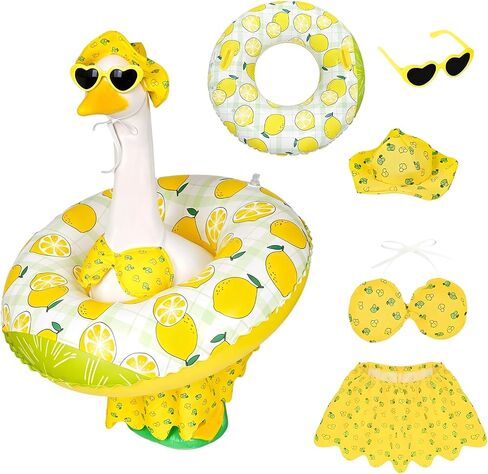 MASU&FHWE Porch Goose Outfits Yellow Lemon Bikini Summer Goose Clothes with Hat Swimsuit Floatie Sunglasses Set for Lawn, Yard, Garden,Porch Goose Decor in Kuwait