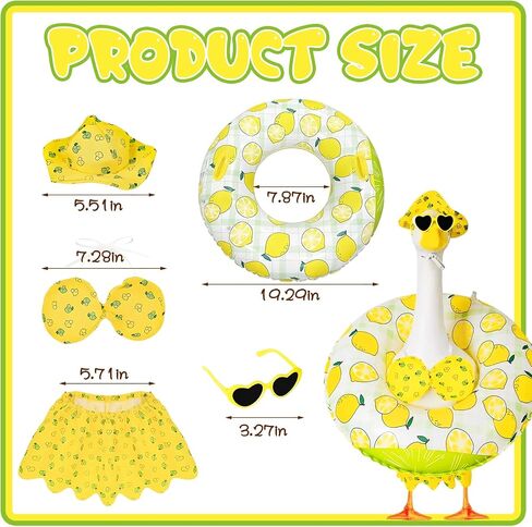 MASU&FHWE Porch Goose Outfits Yellow Lemon Bikini Summer Goose Clothes with Hat Swimsuit Floatie Sunglasses Set for Lawn, Yard, Garden,Porch Goose Decor in Kuwait