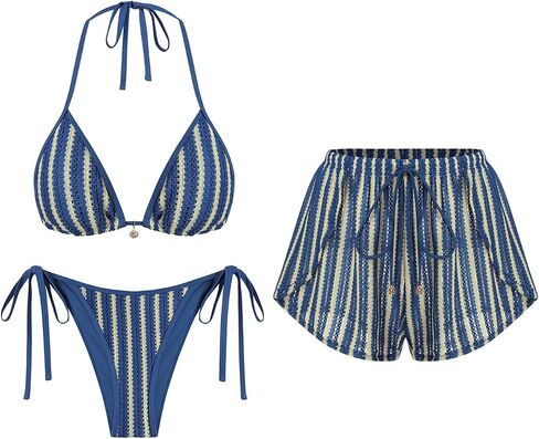 ZAFUL Womens 3 Piece Bikini Set with Shorts Cute Vacation Swimsuits for Beach Cruise Bathing Suits 2026 in Kuwait