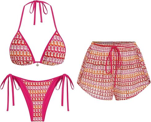 ZAFUL Womens 3 Piece Bikini Set with Shorts Cute Vacation Swimsuits for Beach Cruise Bathing Suits 2026 in Kuwait