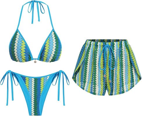 ZAFUL Womens 3 Piece Bikini Set with Shorts Cute Vacation Swimsuits for Beach Cruise Bathing Suits 2026 in Kuwait
