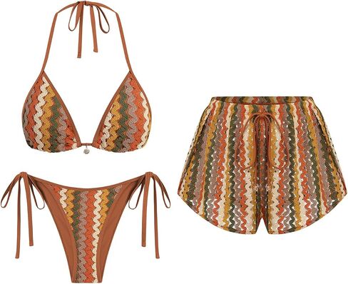 ZAFUL Womens 3 Piece Bikini Set with Shorts Cute Vacation Swimsuits for Beach Cruise Bathing Suits 2026 in Kuwait