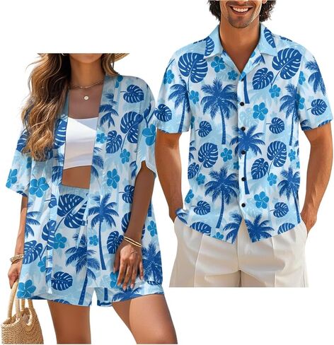 Matching Hawaiian Outfits for Couples Beach Sets Women 2 Piece Outfits Vacation Sets Men Shirt for Luau Party in Saudi Arabia