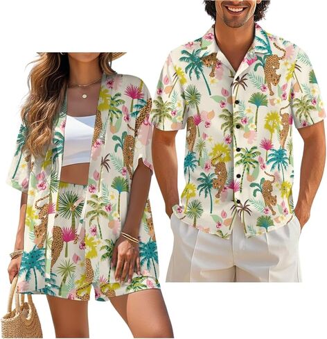 Matching Hawaiian Outfits for Couples Beach Sets Women 2 Piece Outfits Vacation Sets Men Shirt for Luau Party in Saudi Arabia