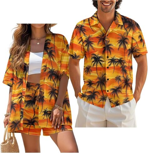 Matching Hawaiian Outfits for Couples Beach Sets Women 2 Piece Outfits Vacation Sets Men Shirt for Luau Party in Saudi Arabia