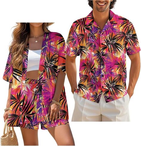 Matching Hawaiian Outfits for Couples Beach Sets Women 2 Piece Outfits Vacation Sets Men Shirt for Luau Party in Saudi Arabia
