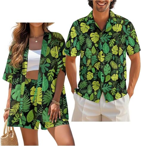 Matching Hawaiian Outfits for Couples Beach Sets Women 2 Piece Outfits Vacation Sets Men Shirt for Luau Party in Saudi Arabia