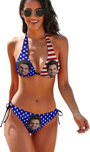 Custom Face Bathing Suit Personalized 4th of July Swimsuits for Women Flag Face Bikini with Husband Photo Picture in Saudi Arabia