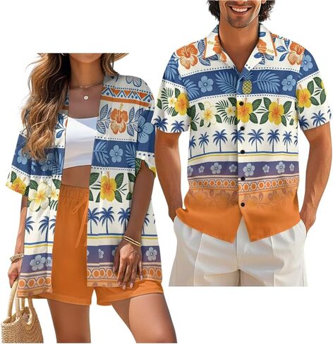 Matching Hawaiian Outfits for Couples Beach Sets Women 2 Piece Outfits Vacation Sets Men Shirt for Luau Party in Saudi Arabia