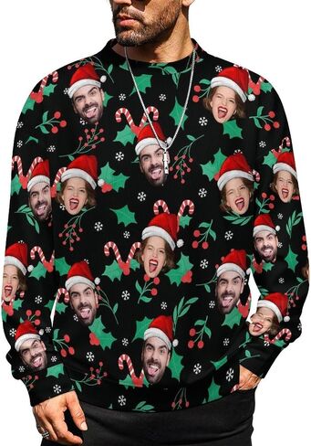 Custom Mens Ugly Christmas Sweater Personalized Face Sweathirt Jumpers Funny Knitted Pullover Tops Xmas Novelty Sweaters in Saudi Arabia