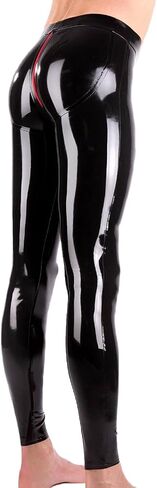 Men's Latex Leggings with Red Zipper Around The Crotch,Low Waist Latex Rubber Pants Handmade in Kuwait