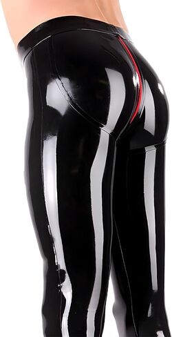 Men's Latex Leggings with Red Zipper Around The Crotch,Low Waist Latex Rubber Pants Handmade in Kuwait