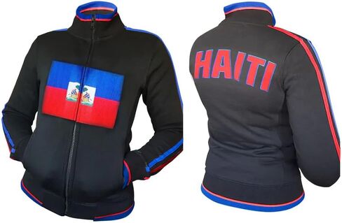CARIBBEAN APPAREL Men Haiti Flag Jacket - Stylish Outerwear with Haitian Pride - Comfort and Durability - Ideal for Everyday Wear & Celebrations - Show Your Heritage (Black, X-Large) in Saudi Arabia