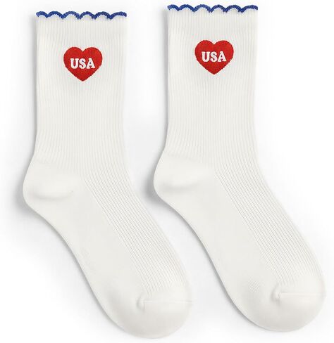 xo، جوارب Fetti America 250 USA - جوارب بيضاء بقلب أحمر | ديكور الحفلات الوطنية، زي الرابع من يوليو، هدية عيد ميلاد أمريكا، احتفالات الولايات المتحدة الأمريكية، إكسسوارات باللون الأحمر والأبيض والأزرق in Kuwait