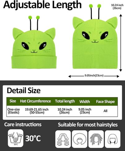 Alien Cat Ears Beanie, Green Hat Knit Meme Gifts Cute Funny Crazy Hats for Costume Accessories Adults in Saudi Arabia