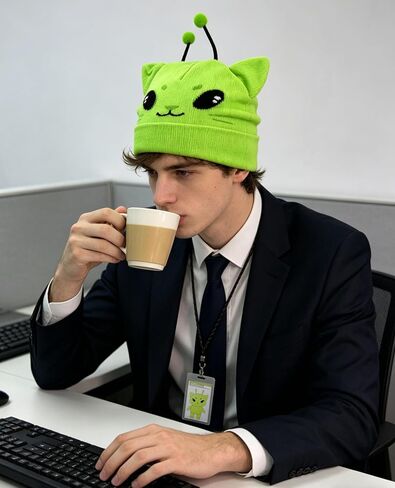 Alien Cat Ears Beanie, Green Hat Knit Meme Gifts Cute Funny Crazy Hats for Costume Accessories Adults in Saudi Arabia