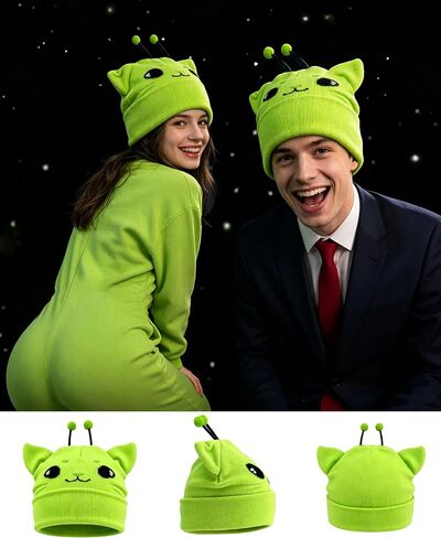 Alien Cat Ears Beanie, Green Hat Knit Meme Gifts Cute Funny Crazy Hats for Costume Accessories Adults in Saudi Arabia